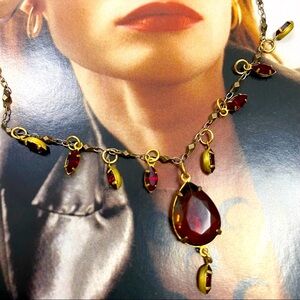 Vintage JANNY Necklace Faux Ruby Dangle Drops 16"